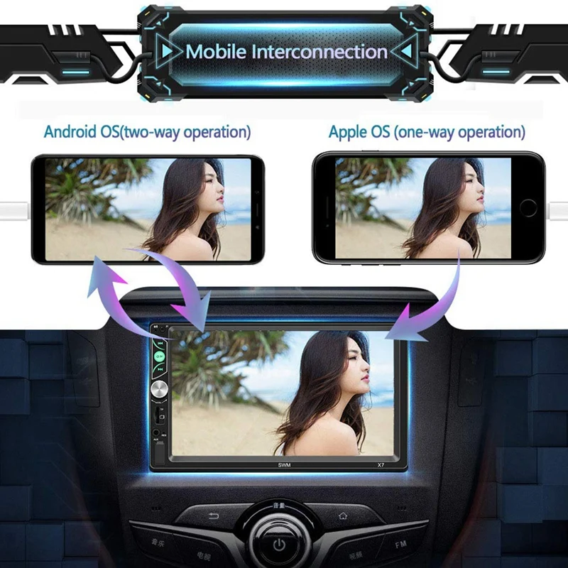2 Din Автомобильный мультимедийный Радио 7 дюймов HD Автомобильный Bluetooth MP5 плеер-автомобильный стерео с резервной камерой поддержка зеркального соединения рулевое колесо