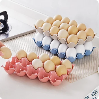 

2pcs 15 Grid Kitchen Refrigerator Egg Storage Box Practical Creative Eggs Holder Tray Stackable Eggs Shelf Case Organizer