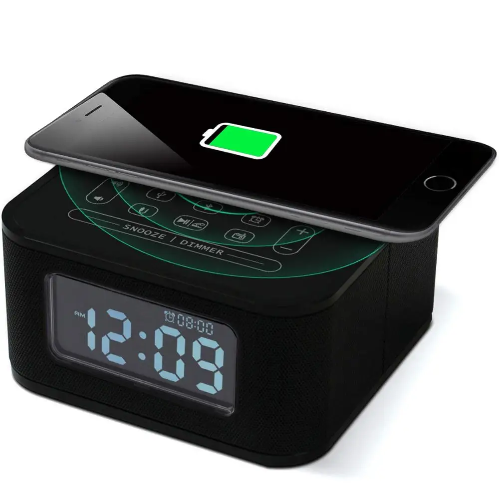 

Homtime speakers FM radio portable Bluetooth speaker with USB wireless charging clock speakers portable system with microphone