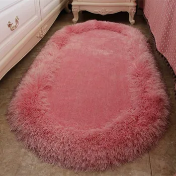 

Thicken long plush oval shape wedding room long rug fluffy soft bedside long mat 70x140cm non-slip