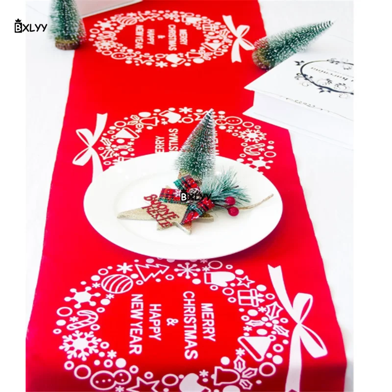 

BXLYY 28*270cm Creative Christmas Cotton Linen Table Flag New Christmas Decorations for Home Desktop Decor Halloween New Year.7z