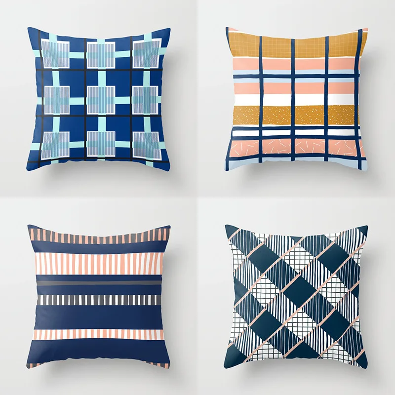 

Yaapeet 1pc Plaid Throw Pillow Case Blue Polyester Cushion Cover Korean Brief Pillowcase Decorative Square Pretty Cushion Cover