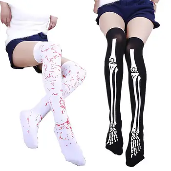 

Besegad Halloween White Skeleton Long Arm Gloves Ghost Bone Stockings Thigh High Socks Cosplay Party Costume Accessories Toy
