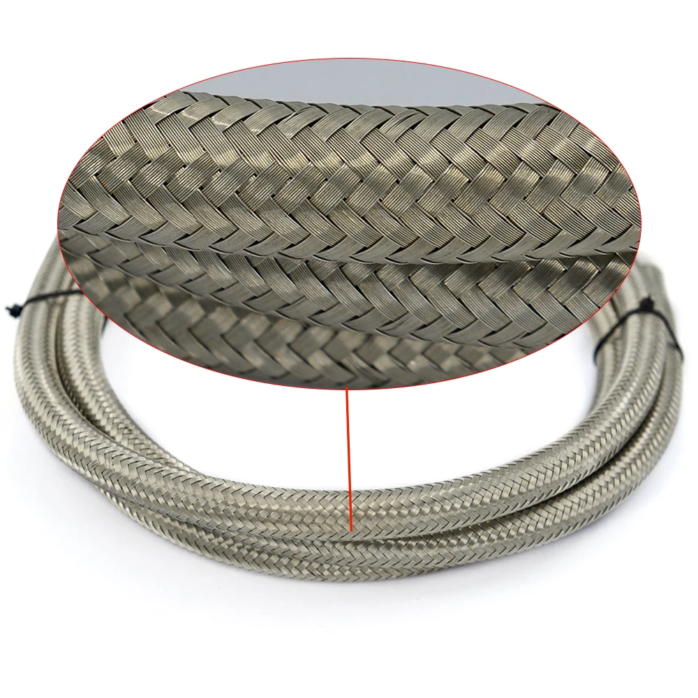 Universal 1M AN Racing Fuel Hose Stainless Steel Braided Brake Fuel Oil Line AN6 AN8 AN10 Hose Pipe Silver