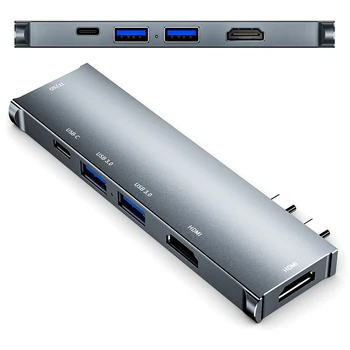 

USB C Hub Aluminum Alloy Dual Type-C to Dual HDMI USB3.1 Type-C Adapter for MacBook Pro Computer Peripherals