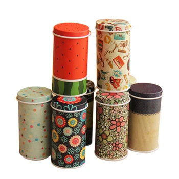 

8PCS Multiple Styles Mini Tinplate Cylindrical Tank Tins Metal Container Frosted Iron Box