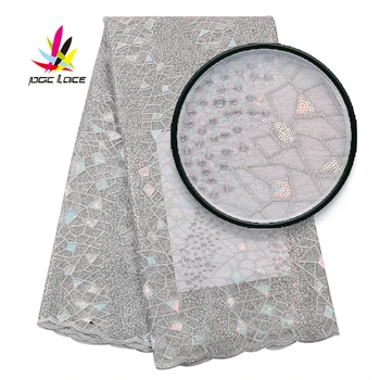 

African Lace Fabric With Sequined Flowers 2019 Hot Sale High Quality Nigerian Embroidered Lace Fabric For Women Dress AMY3047B