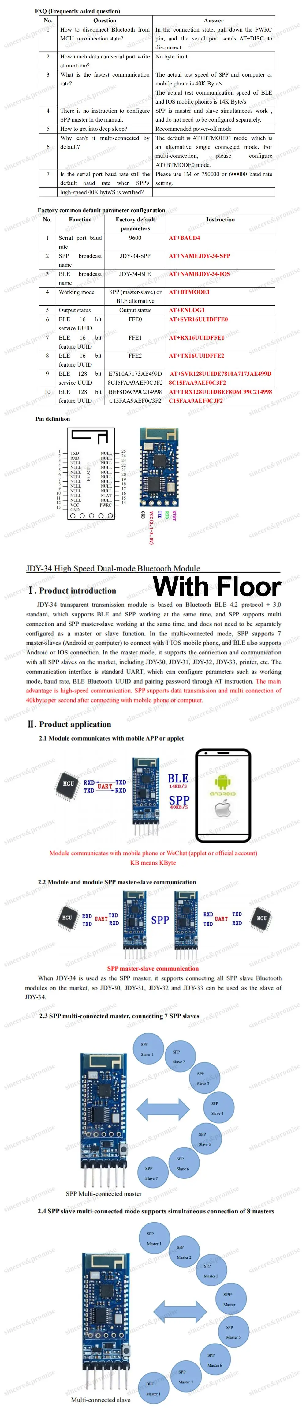 4,2 JDY-34 SPP-C Host Dual-Modus 2,4G Bluetooth Modul 4DB Drucker Unterstützt Multi-Maschine Verbindung Kompatibel Mit HC-05 HC-06 – Detail 3