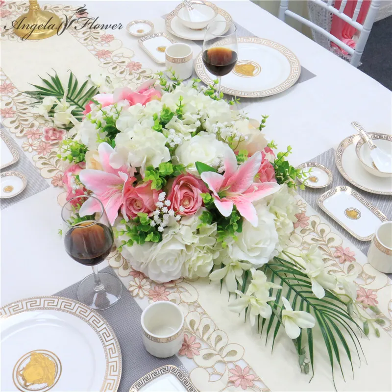 

90CM Artificial flower conference table flower row rose lily hydrangea leaf wedding party decor table centerpieces flower runner