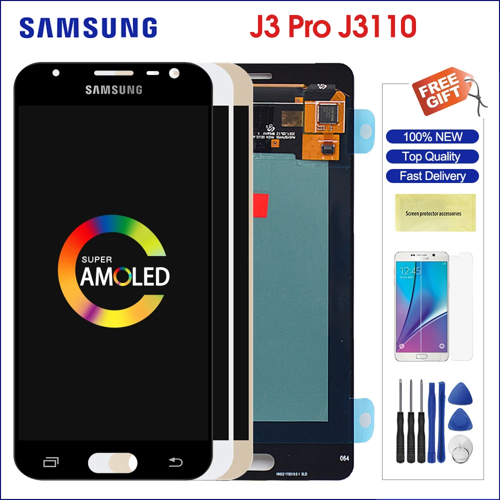 Супер AMOLED ЖК-дисплей для 5," samsung Galaxy J3 Pro ЖК-экран+ сенсорная панель дигитайзер Замена для J3110 J3119