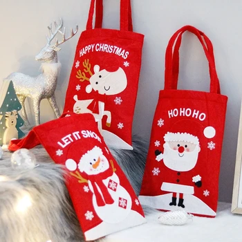 

2021 Merry Christmas Decor For Home Christmas Eve Apple Handbag Children Xmas Gift bag Santa Claus Snowman Elk Printed Red Bag