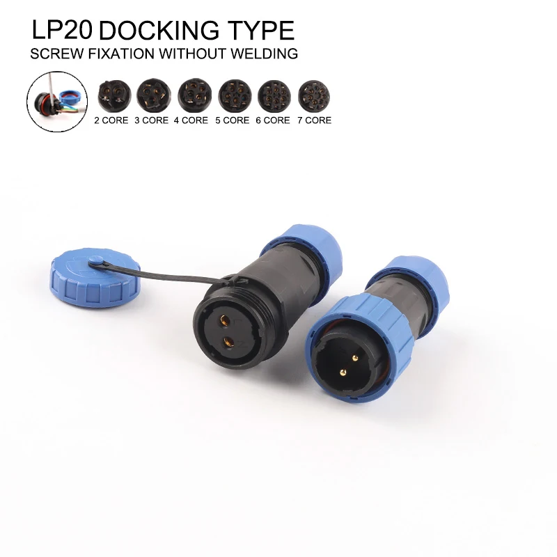

LP/SP20 IP68 Docking Waterproof Connector Cable Connector plug&socket Male Female Connectors Set 2-7 Pin No welding Quick wiring