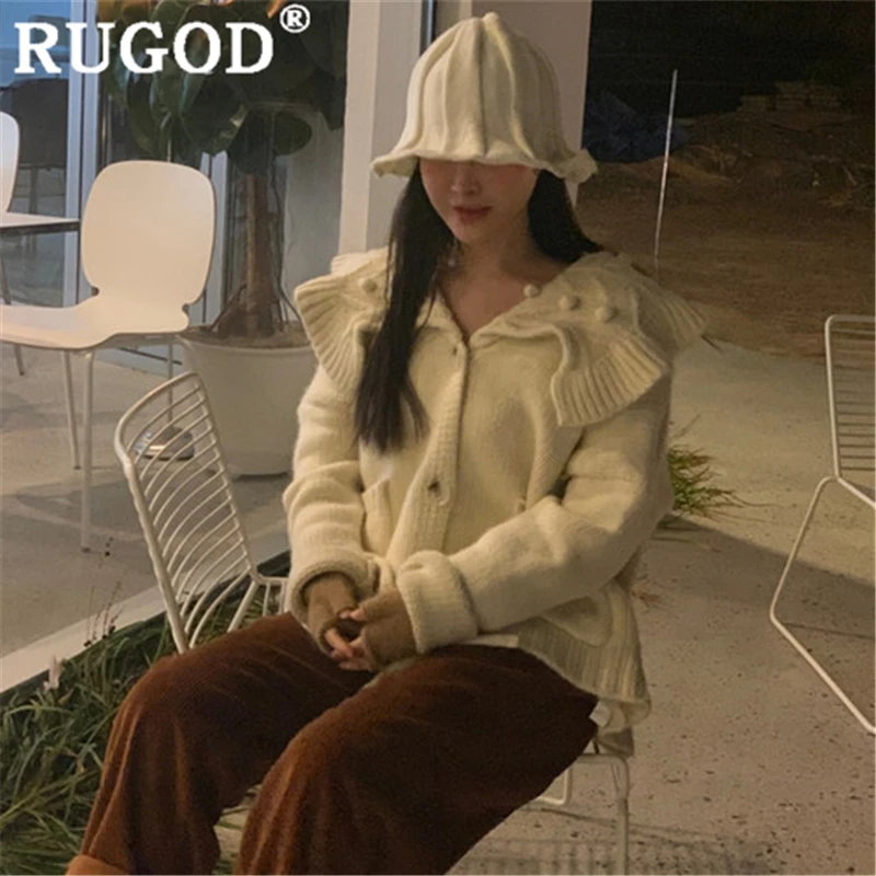 RUGOD/женский свитер кардиган с отложным воротником и шнуровкой; плотное вязаное пальто; новое зимнее Модное Элегантное теплое пальто; mujer kawaii