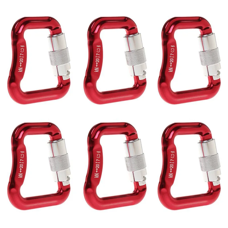 

6Pc Alloy Carabiner Twisted Automatic Lock Hook Paraglider Link Buckle Double Lock 20Kn Rectangular Buckle