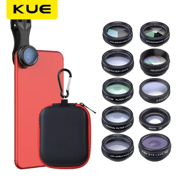 

KUE 1 Set Lens 10 in 1 phone Camera Lens Kit Fish Eye Wide Macro Star Filter CPL Lenses for iPhone XS Mate Samsung HTC LG