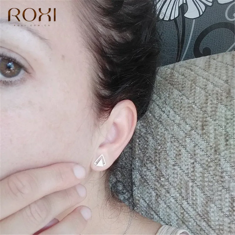 Серьги ROXI из стерлингового серебра 925 пробы для женщин, индивидуальные треугольные корейские сережки-шпильки, модные ювелирные изделия, геометрические серьги для девочек, подарок