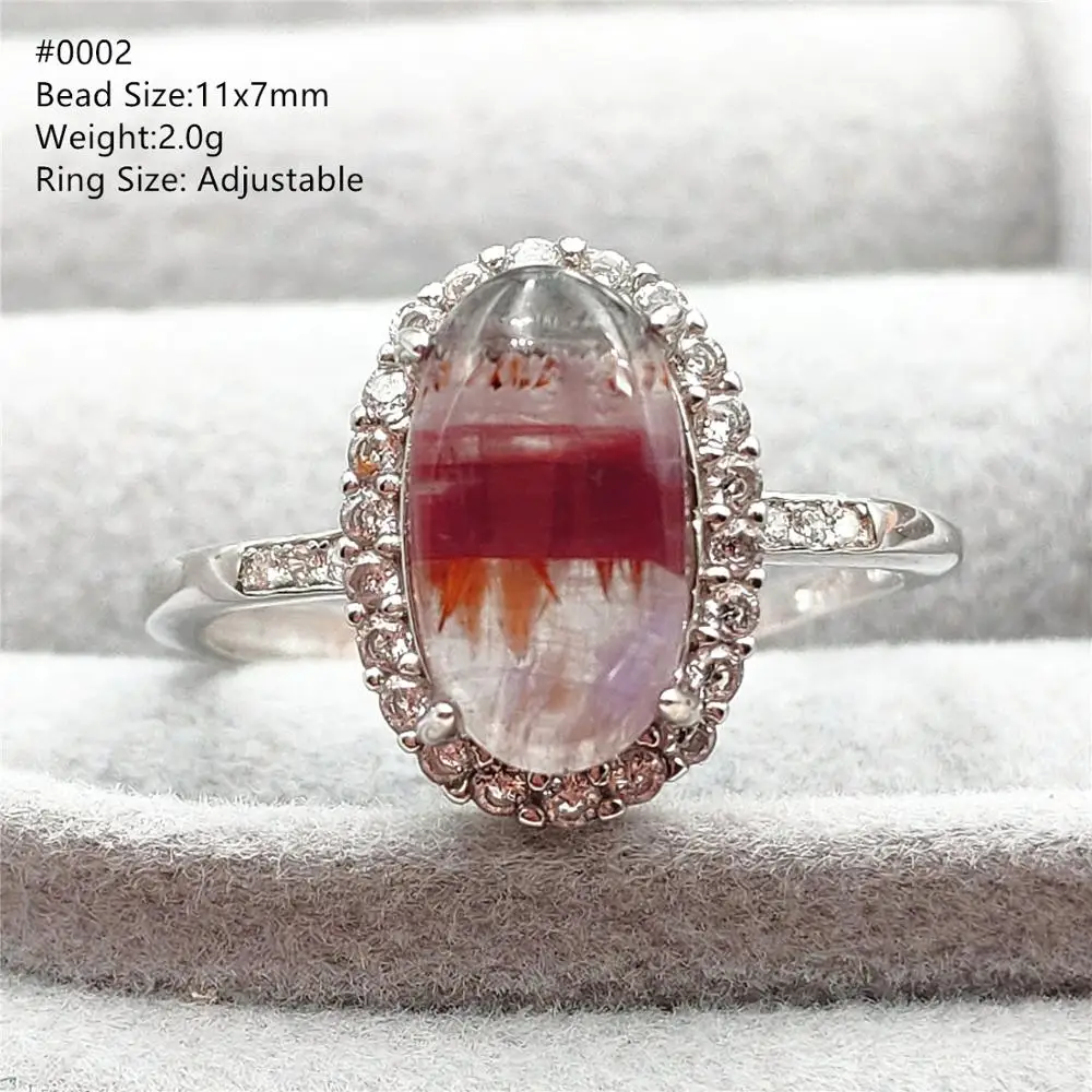 

Natural Auralite 23 Cacoxenite Purple Red Adjustable Size Ring Rutilated 925 Sterling Silver Oval Beads Rare Stone Bead AAAAA