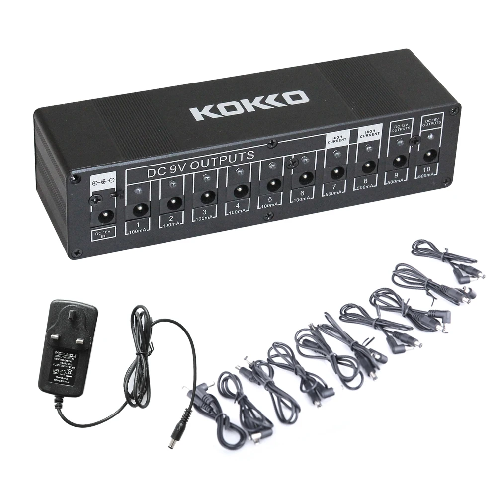 KOKKO Guitar Pedal Power Supply 10 Isolated Output Guitar Effect Pedal Power Supply 4* 500mA Output 6*100mA
