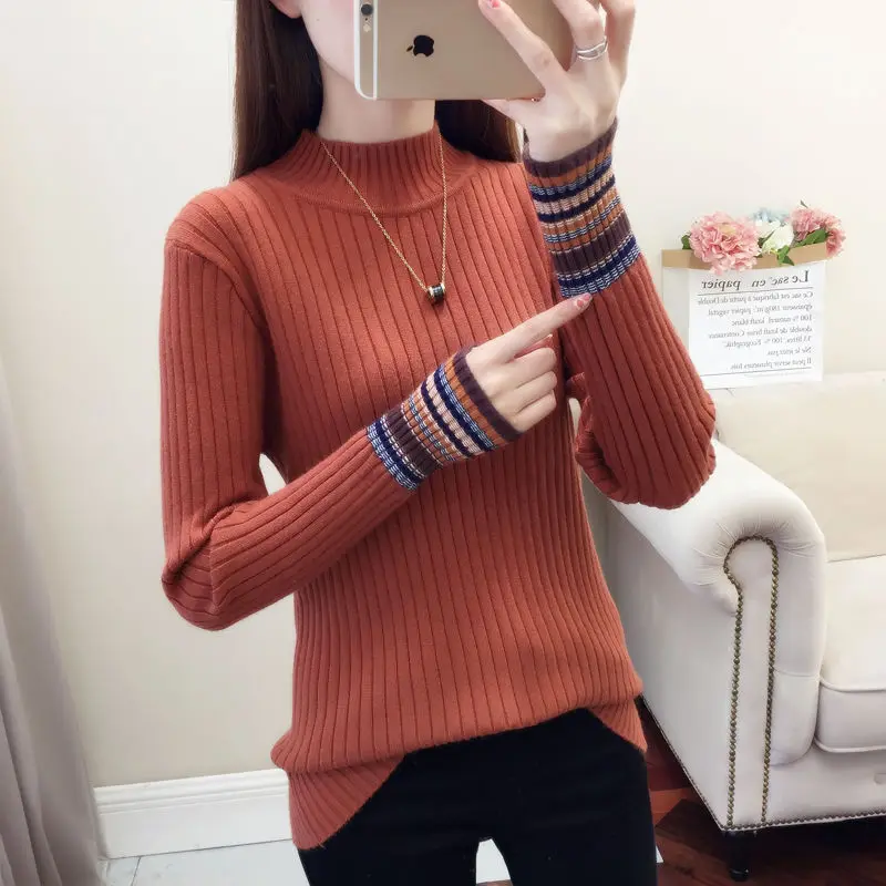 brown Женский осенний свитер с высоким воротом, флисовые теплые пуловеры - Цвет: brown