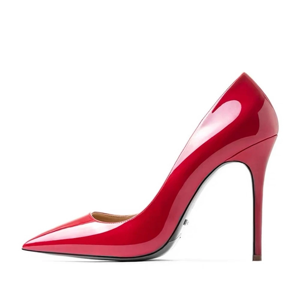Junetxin/классические женские туфли-лодочки с волнистым узором; большие размеры 34-42; женские туфли на высоком каблуке с острым носком; модные пикантные туфли-лодочки на каблуке 12 см - Цвет: 10cm Red Patent