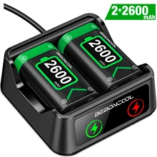 BEBONCOOL – Pack de batterie Rechargeable 2x2600mAh, pour manette sans fil Xbox série X/Xbox One S, manettes de jeu + chargeur de batterie USB