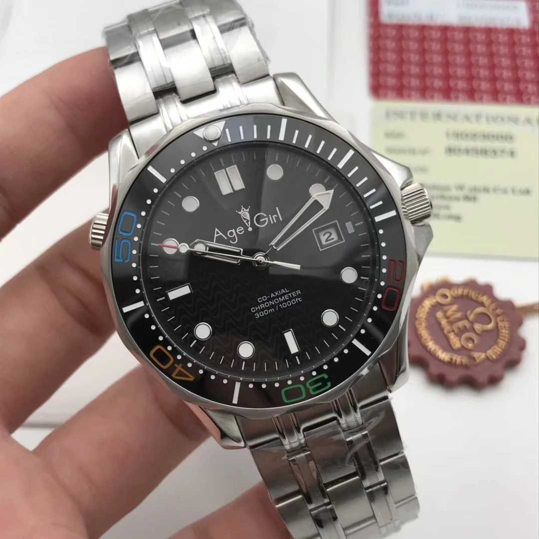 

Luxury Brand Men Automatic Mechanical Stainless Steel James Bond 007 Sapphire Watch Black Ceramic Limited Green Blue Luminous