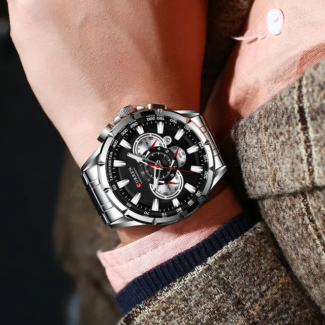 CURREN nouveau chronographe de Sport décontracté montres pour hommes bracelet en acier inoxydable montre-bracelet grand cadran horloge à Quartz avec pointeurs lumineux 5