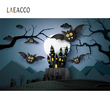 

Laeaco Photo Background For Photography Castle Happy Halloween Bat Old Tree Tomb Scenic Photo Backdrop Photo Studio Photocall