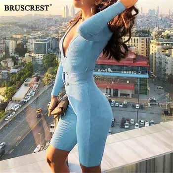 

Women Rompers and Jumpsuites 2019 Fashion Sexy V Neck Long Sleeve Bodycon Bodysuit bustier Bodysuit Streetwear Elegant Jumpsuit