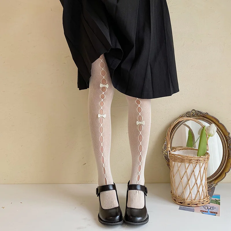 Lolita Hollow Lace Stockings Women Fishnet Bowknot Tight Pantyhose ...