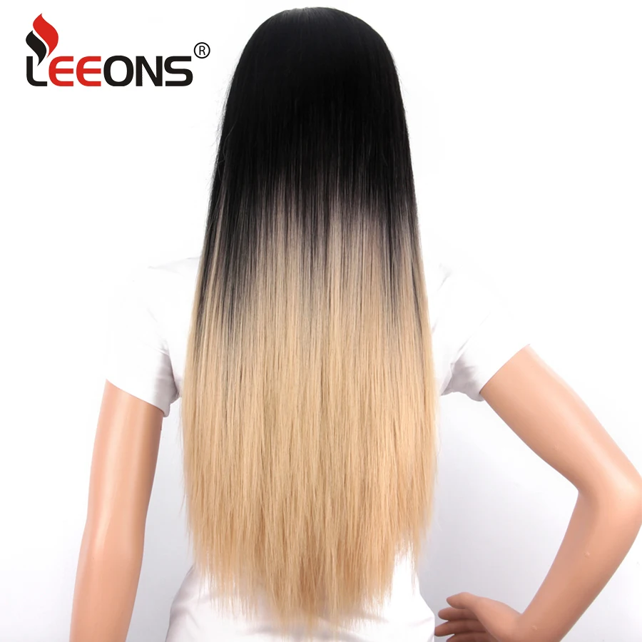 Leeons парик Ombre блондинка бордовый серый зеленый Прямые Длинные Синтетические