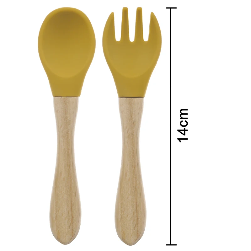 100% Natural Food Grade Inventory Easy To Rinse Spoon Weaning Unbreakable Rubber Fork Dishwasher Safe Feeding Set