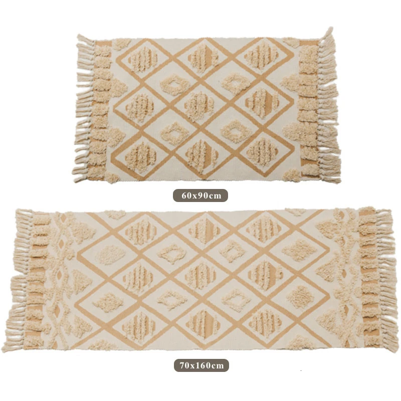 2 Morocco Cotton Hand Woven Carpet Tufted Tassels Floor Mat Bedroom Tapestry Blanket Living Room Carpet Area Rug Tapete Para Sala - Color: 2