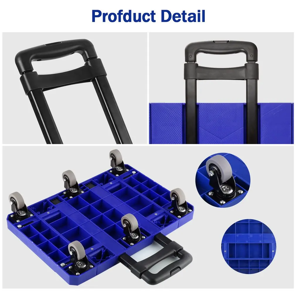 

Foldable Extendable Hand Truck Trolley 6-Universal-Wheel Flat Luggage Cart with Telescopic Stainless Steel Three-fold Handle