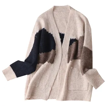 

Cardigan Sweater Vintage V-Neck Geometric Womens Sweaters Autumn Winter Knitted Cardigan Blusas De Inverno Feminina
