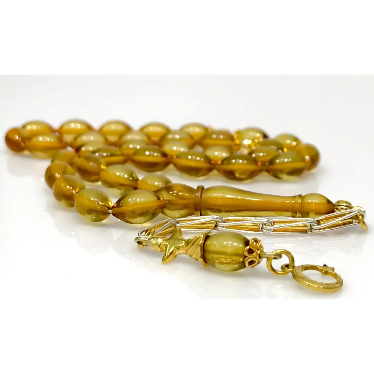 

Special Color Fire Amber Engraved Silver Rosary