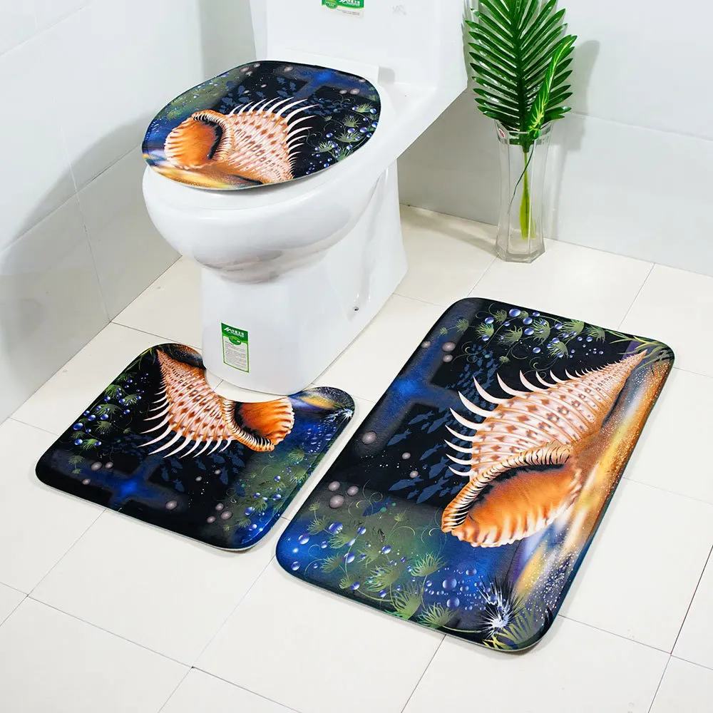 

3PCS Suede Bathroom Carpet Set Big Conch Non-slip Mat for Bedroom Toilet Floor Mat Toilete Pad Pedestal Rug