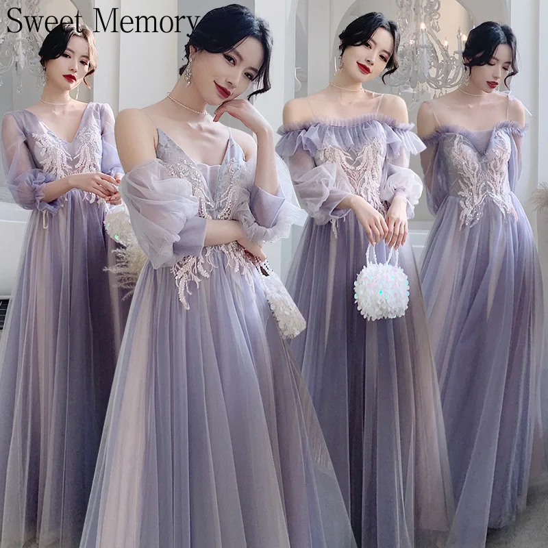 2022 New Beautiful Purple Bridesmaid Dresses Women Dress Tulle Floor Length Wedding Party Dress for Girls Graduation Vestidos