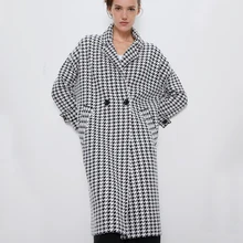 Шерстяное пальто с узором «гусиная лапка», женские модные двубортные куртки, женские элегантные облегающие длинные пальто с карманами, женские IY