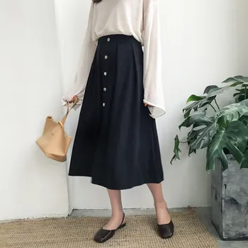 

Korea Suit Material Tightness Waist Solid Color High Waist Half-body Skirt Woman 2020 spring summer trendy new buttons YJ114