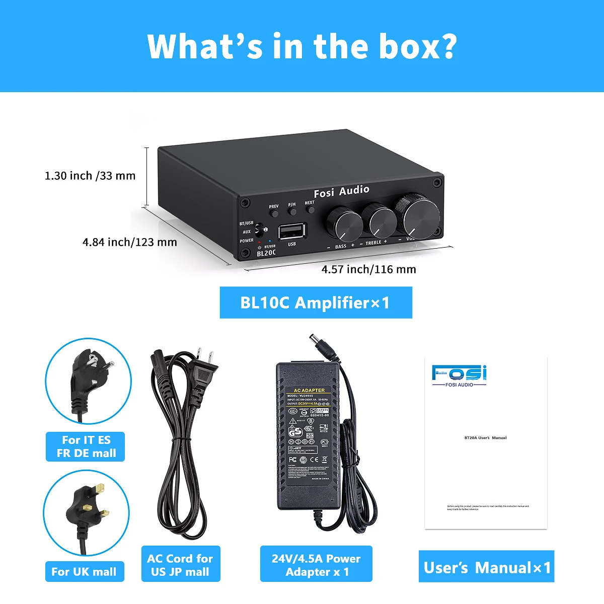 Receptor de Áudio de Alta Bl20c com Fonte de Alimentação Fosi Áudio Bluetooth 2.1 Fidelidade Amplificador Mini Classe d Amp U-disk Player 160w x2 32v 5.0 - Image 4