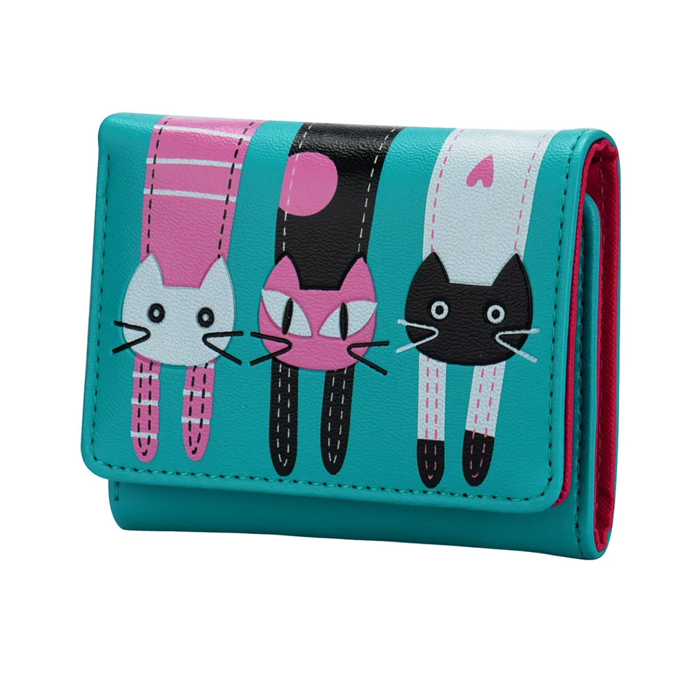 Маленький женский кошелек, модный кошелек с кошкой, Женская милая открытка, мини Детская сумка, визитница унисекс, женский кошелек - Цвет: Синий