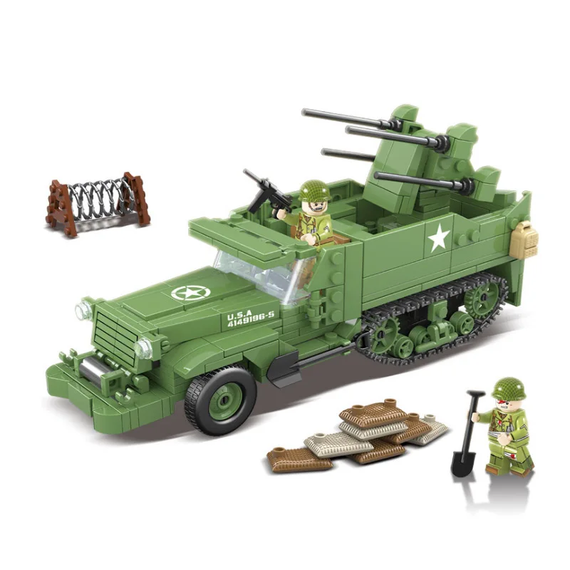 

518pcs WW2 M16 Half Track Vehicle Building Blocks Model Set Legoinglys Military Armored Truck Bricks Army Soldiers Toy for Boys