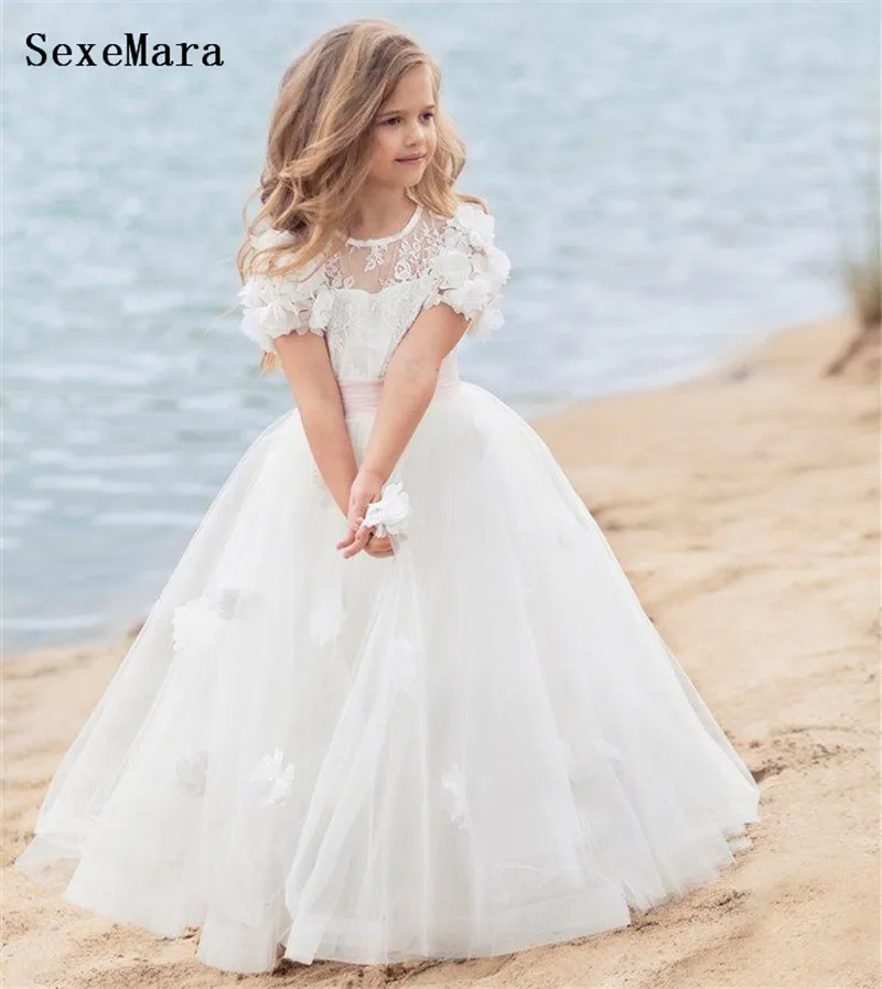 

New Kids Clothes Evening Gowns Lace Ball Gown Flower Girl Dresses For Weddings First Communion Dresses For Girls Custom Made Any Size
