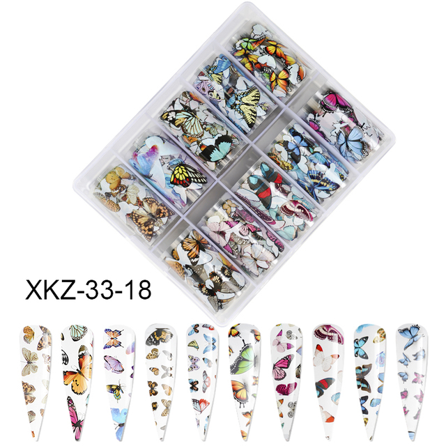 Star Transfer Paper Laser Leopard Print Gale Camouflage Small Fresh Fruit Star Set Nail Sticker Decorative Art 1Box 10 Grid