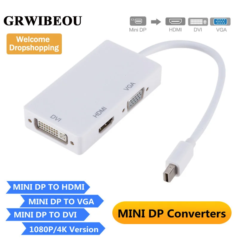 3 In 1 Mini Dp Displayport A Hdmi-Compatibile Vga Dvi Adapter Mini Dp Cable Converter Per Macbook Pro Air Mini Displayport