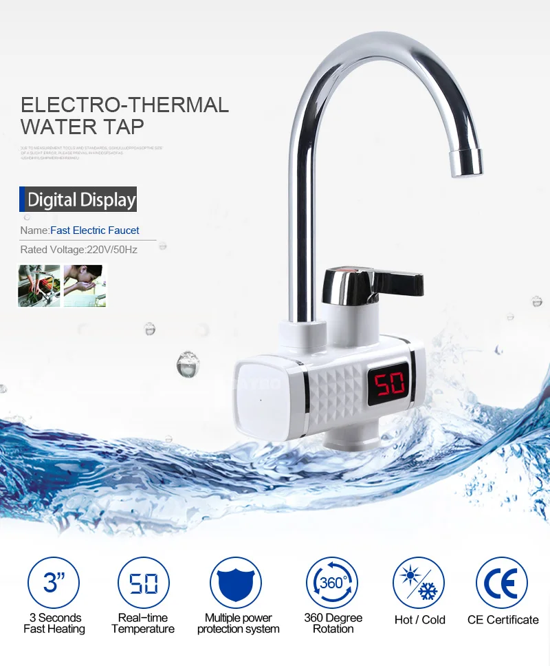 3000 Вт Электрический водонагреватель кухонный обогреватель быстрого нагрева быстрый холодный горячий Didital дисплей резервуарный смеситель