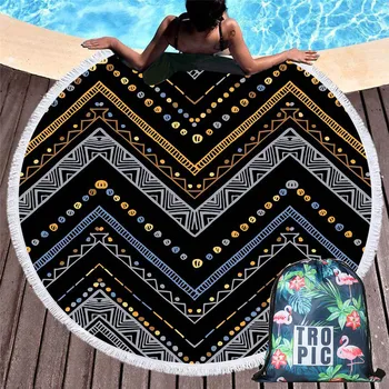 Toallas de playa redondas geométricas Mandala, toalla de baño circular de verano con bolsa de almacenamiento con cordón, cubierta de Bikini de natación, toalla de playa