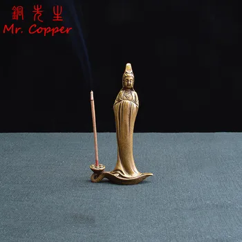 

Antique Copper Guanyin Buddha Statue Sandalwood Incense Holder Home Decoration Buddhist Temple Incense Burner Tea Ceremony Craft