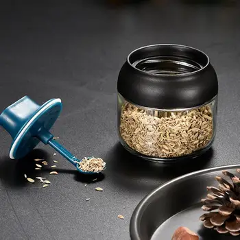 

1Pc 260ml Seasoning Jar Oil Honey Salt Spice Container Condiment Bottle with Spoon Kitchen Accessories